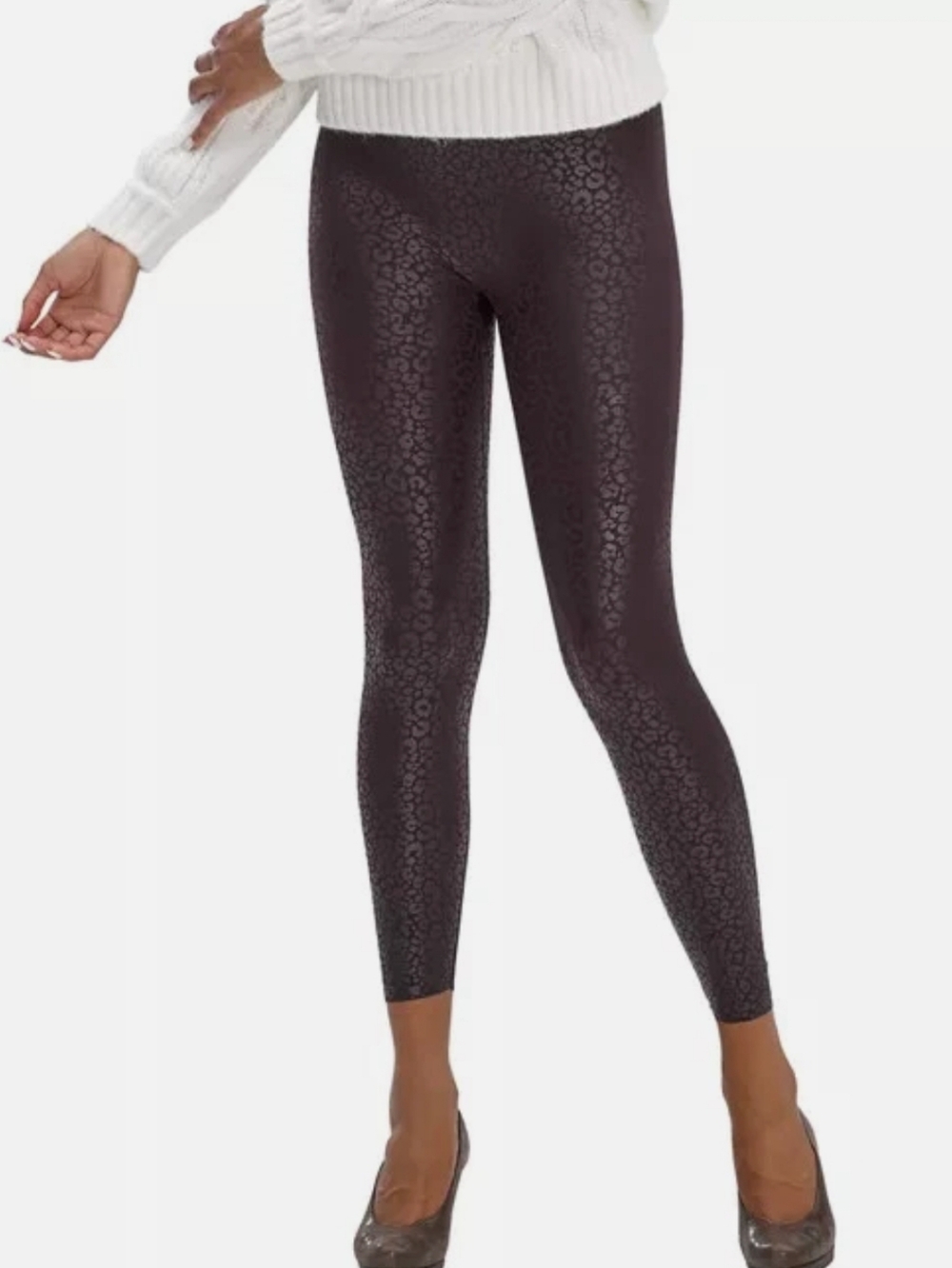 HUE Weightless High Rise Leggings Brown Leopard Print, S